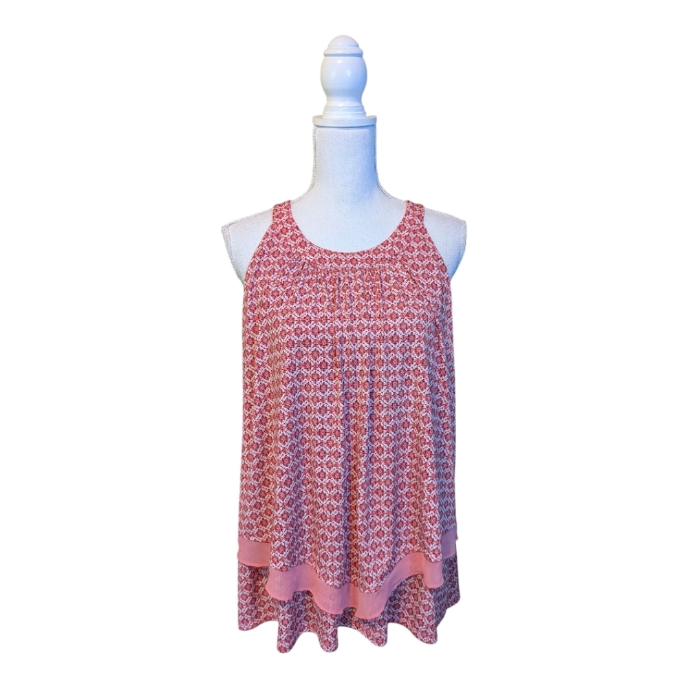 Worthington Size XL Coral Coastal Pattern with Layered Flair Sleeveless